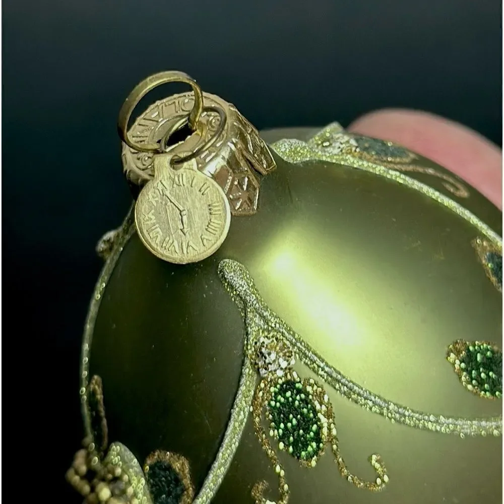 Department 56 Poland Glass Christmas Tree Ornament Olive Green Beaded